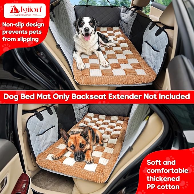 Dog Car Bed Mat, Non-Slip Backseat Extender Pet Blanket, Plaid Dog Bed for SUVs, Sedans &amp; Trucks, Chew-Resistant Travel Pad for Dogs, Easy Clean &amp; Scratch-Proof &amp; Comfort (50"x24.6")