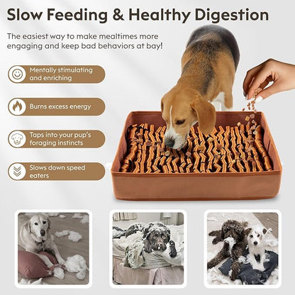 Snuffle Mat for Dogs, Dog Puzzle Mat, Interactive Dog Toys for Enrichment,Sniff Mats with Non-Slip Backing,Suitable for Breeds and Sizes of Dogs (Brown, 17" X 15")