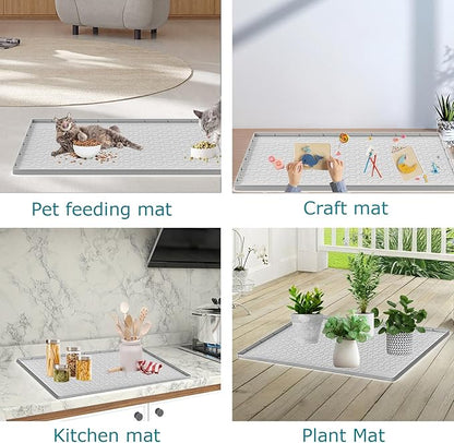 Cat Litter Mat for Litter Box, Silicone Large Cat Litter Trapping Mat - 28x22 in, Waterproof &amp; Non-Slip, Durable &amp; Easy Clean, Light Gray