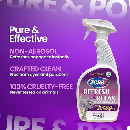 ZORBX Lavender &amp; Lemongrass Spray, 24 Oz - All-Purpose Deodorizer, Refreshes Fabric, Removes Strong Odors, Perfect for Home, Car, Gym, Laundry