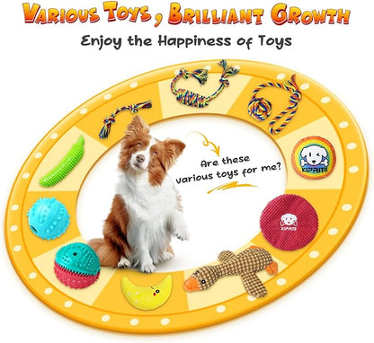KIPRITII Puppy Teething Chew Toys -25 Pack Dog Chew Toys with Rope Toys, Dog Treat Balls &amp; Squeaky Toy for Puppy and Small Dogs