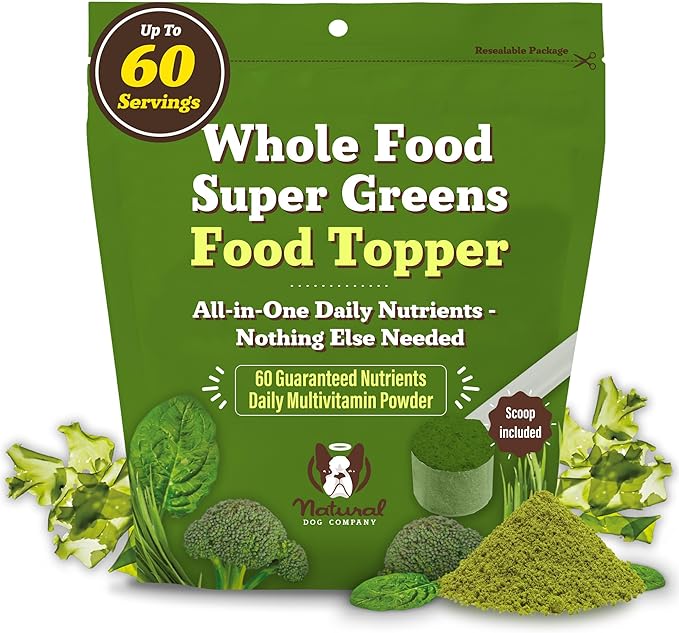 Natural Dog Company Dog Super Greens Food Topper, Dog Multivitamin Powder Vitamins &amp; Supplements, Boost Immunity &amp; Digestion, Wellness Nutrient-Rich Food Seasoning Meal Topper, 8 oz