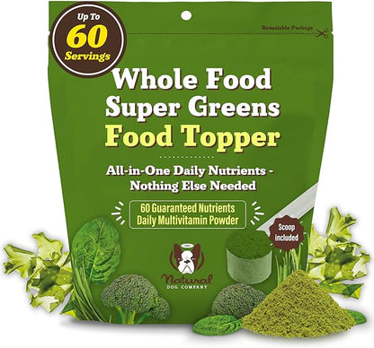 Natural Dog Company Dog Super Greens Food Topper, Dog Multivitamin Powder Vitamins &amp; Supplements, Boost Immunity &amp; Digestion, Wellness Nutrient-Rich Food Seasoning Meal Topper, 8 oz