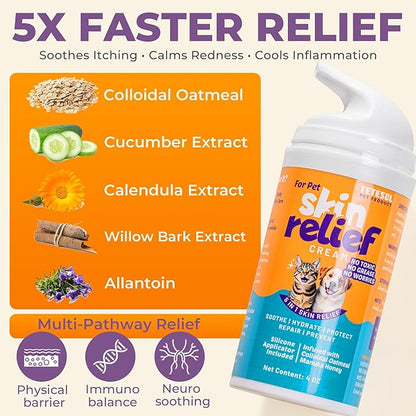 Dog Skin Soother - Dry Itchy Skin Relief &amp; Hot Spots Soothing Cream for Dogs&amp;Cats - Healing Ointment with Colloidal Oatmeal&amp;Manuka Honey - Canine Conditioner Moisturizer with Applicator- 100g