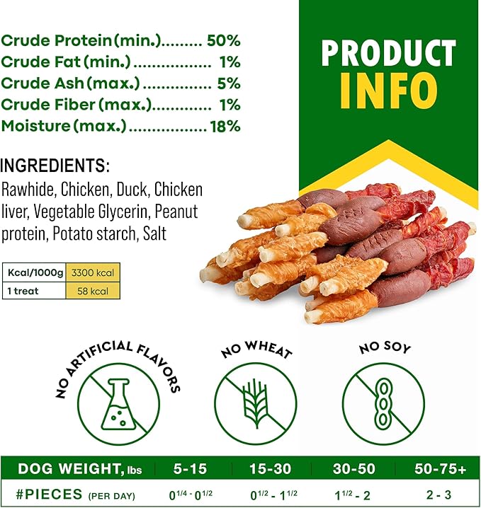 Dog Treats Rawhide Sticks Wrapped with Chicken 11 oz Pet Natural Chew Treats - Grain Free Meat &amp; Human Grade Dried Snacks - Best for Small &amp; Large Dogs (10.6 Ounce (Pack of 1), Triple Sticks)