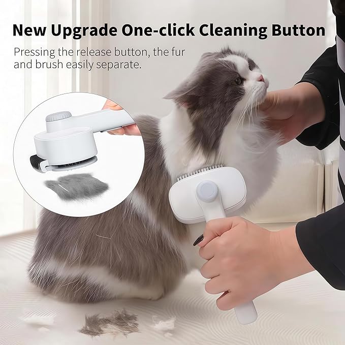 Marchul 2-in-1 Cat Grooming Brush, Cat Brushes with Release Button &amp; Deshedding Dematting Rake, Grooming Comb Tool for for Long or Short Haired Pets, Reduce Shedding, Remove Knots and Massage, White