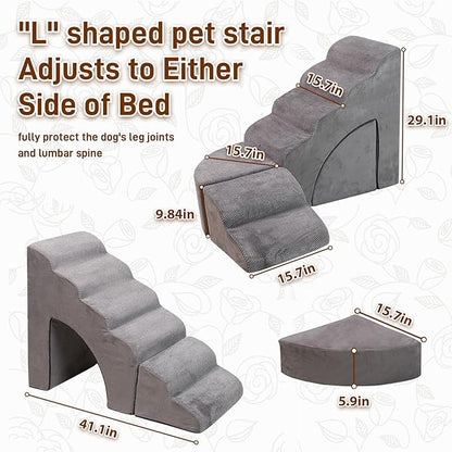 Foam Dog Stairs &amp; Steps Ramps for High Beds 30 inches Tall for Small Dogs and Cats, LitaiL 6 Step Pet Stairs Steps for High Beds 30 inch Large Dogs, Non-Slip Dog Ramps for Older Cat