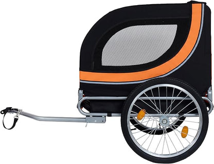 Blue-Grey Large Folding Bike Trailer for Dogs – Heavy-Duty Steel Frame, 66LB Capacity Pet Carrier for All-Terrain Cycling, Jogging &amp; Camping Adventures!