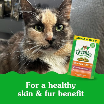 Greenies Feline Smartbites Skin &amp; Fur Crunchy and Soft Cat Treats, Chicken Flavor, 4.6 oz. Pack