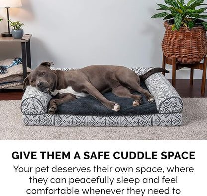 Furhaven Orthopedic Dog Bed for Large/Medium Dogs w/ Removable Bolsters &amp; Washable Cover, For Dogs Up to 55 lbs - Plush &amp; Southwest Kilim Woven Decor Sofa - Boulder Gray, Large
