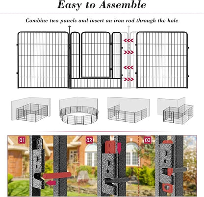 Dog Playpen 32 inch 24 Panels Indoor Outdoor Dog Pen for Medium/Small Dogs Heavy Duty Metal Dog Fence Outdoor for Yard, Puppy Playpen with Door Portable Pet Fence for RV Camping Yard