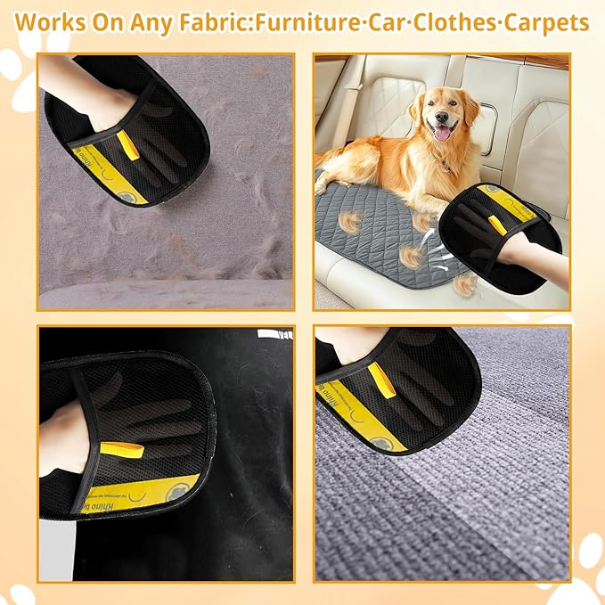 Upgraded Electrostatic Pet Hair Removal Glove - Reusable, Washable Mitt for Furniture, Carpet, Car Seat &amp; Clothing - Efficient Cat &amp; Dog Hair Remover