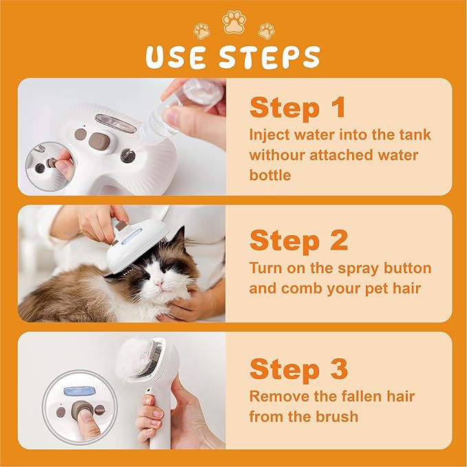Cat Steam Brush for Indoor Cats, Dog Brush for Shedding, Spritz Defur Comb for Short &amp; Long Hair, Pet Spray Hair Removal Comb, USB Rechargeable Grooming Supplies Steam Brush for All Pets (White)