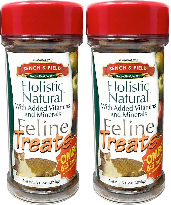 Bench &amp; Field Holistic Natural Healthy Kitty Cat Treats | Crunchy Fish-Shaped Bites | Delicious Seafood Flavored Snack, 3-Ounce (Pack of 2 Bottles)