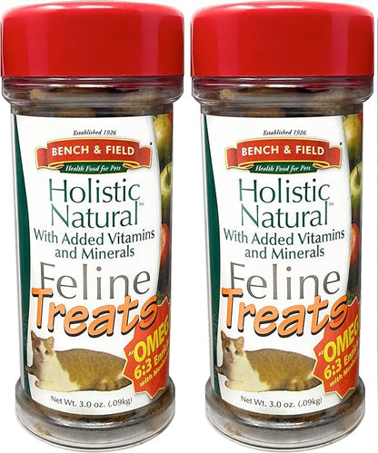 Bench &amp; Field Holistic Natural Healthy Kitty Cat Treats | Crunchy Fish-Shaped Bites | Delicious Seafood Flavored Snack, 3-Ounce (Pack of 2 Bottles)