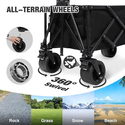 REDCAMP 49" Folding Dog Wagon Cart with Tailgate Heavy Duty, 300LBS Large Collapsible Extended Utility Cart Fishing Wagon with Extendable Rear End for Sports Shopping Pet