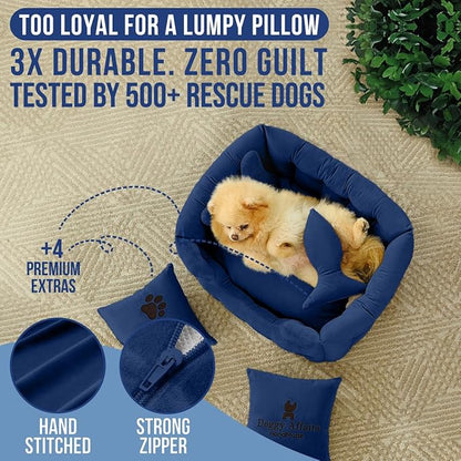 Luxury Dog Bed Chesterfield – Handcrafted Velvet Throne for Dogs | Joint Support, Calming &amp; Temp-Regulating Comfort | Durable 5+ Years, Anti-Claw, Washable 100+ Times – XS, Blue
