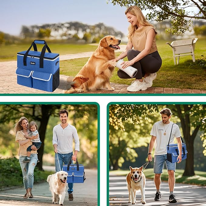 Large Pet Travel Bag Organizer - Dog &amp; Cat Tote with Food Containers, Bowls, Feeding Mat, Perfect for Camping, Hiking (Multi-Pocket Design)