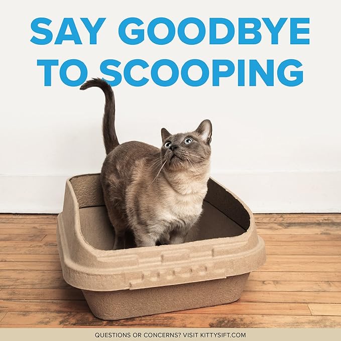 Kitty Sift (Set of 1 Litter Box &amp; 5 Sifting Liners) Sustainable, Clean, Sifting, Disposable Cat Litter Box Kit - Jumbo, 6-Set Kit