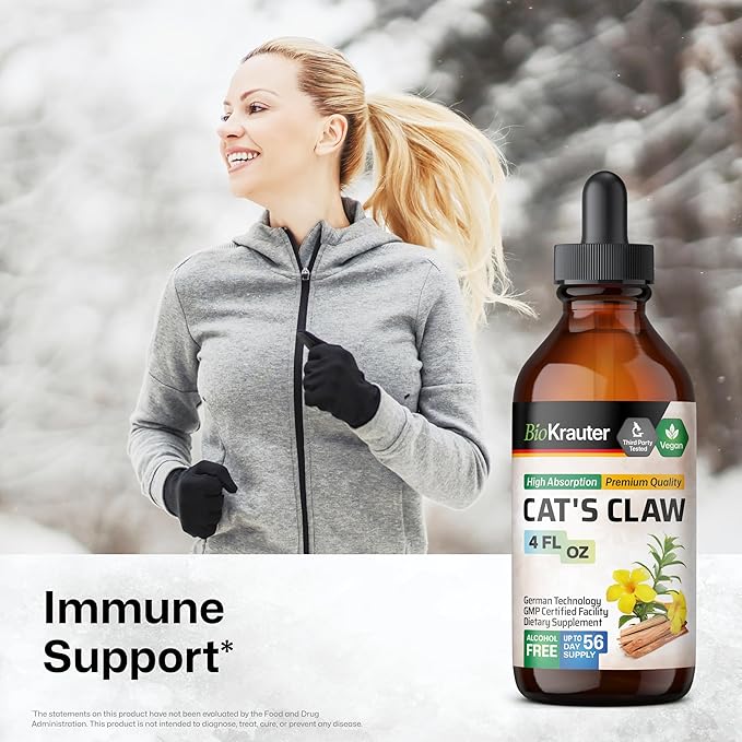 BIO KRAUTER Cats Claw Tincture - Liquid Cats Claw Herb for Immune Support - Alcohol &amp; Sugar Free - Vegan Drops 4 Fl.Oz.
