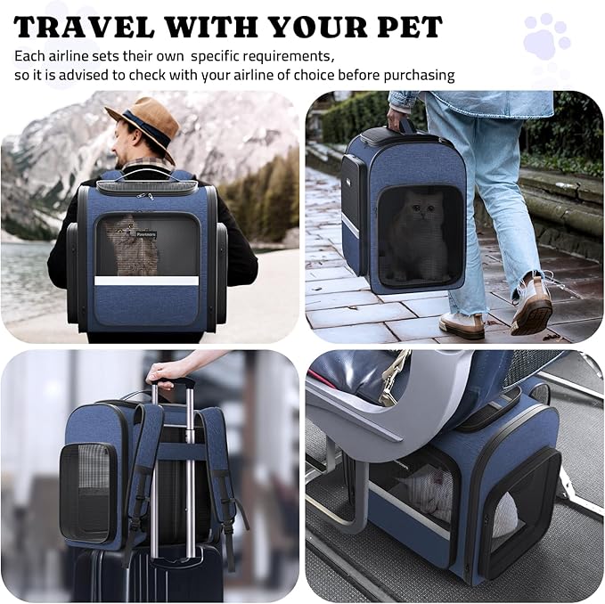 Pawtners Dog Backpack Carrier Dog Carrier with Anti-Scratch Mesh with Great Ventilation, Large Pet Carrier Backpack for Small Dogs &amp; Large Cats, Foldable Designed Pet Backpack Perfect for Travel