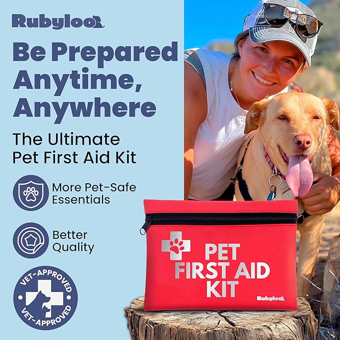 Dog First Aid Kit for Hiking &amp; Travel - Vet Approved Emergency Supplies - Pet First Aid Kit Guide, Tick Remover, Thermal Blanket &amp; More - Compact Dog Hiking Gear for Camping, Hunting, Backpacking