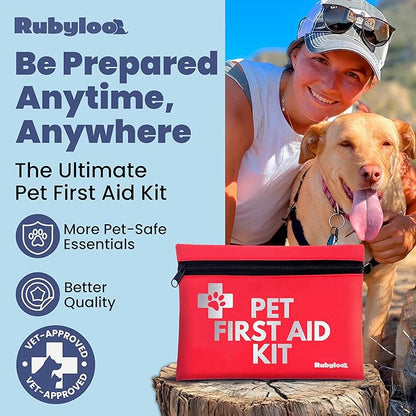 Dog First Aid Kit for Hiking &amp; Travel - Vet Approved Emergency Supplies - Pet First Aid Kit Guide, Tick Remover, Thermal Blanket &amp; More - Compact Dog Hiking Gear for Camping, Hunting, Backpacking