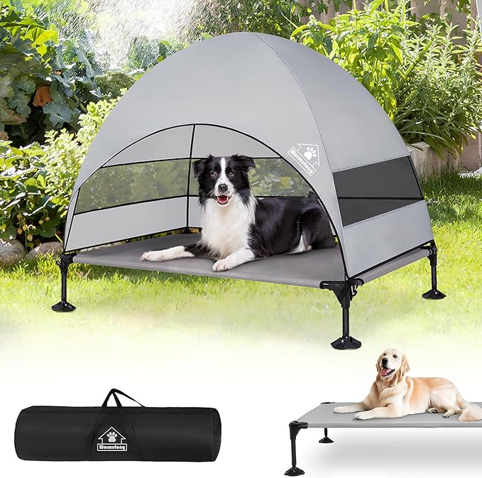 Elevated Outdoor Dog Bed with Canopy &amp; Adjustable Feet - Larger Shade for Camping, Backyard &amp; Patio