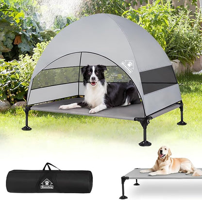 Elevated Outdoor Dog Bed with Canopy &amp; Adjustable Feet - Larger Shade for Camping, Backyard &amp; Patio