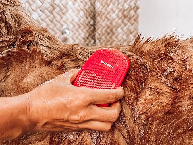 Tuff Pupper Dog Bath Brush, Silicone Pet Hair Remover Brush for Shampooing &amp; Massaging Dogs, Dog Washing Brush with Soft Rubber Bristles Gently Removes Loose &amp; Damaged Fur