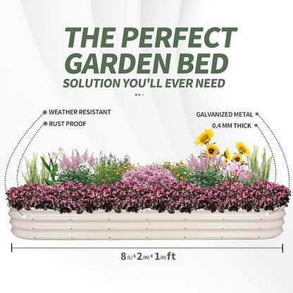 1MORE Galvanized Raised Garden Bed- Planter Garden Boxes Outdoor, Raised Beds for Gardening, 8x2x1ft Metal Garden Bed Kit for Vegetables Flower, Planter Raised Beds with Protective Tape &amp; Tools.White