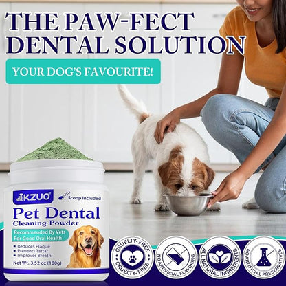 Dog Teeth Cleaning Powder - Dog Dental Powder - Plaque Off Pet Tooth Cleaning lab co - Targets Tartar &amp; Reduces Plaque &amp; Bad Breath - Teeth Cleaning Made Easy
