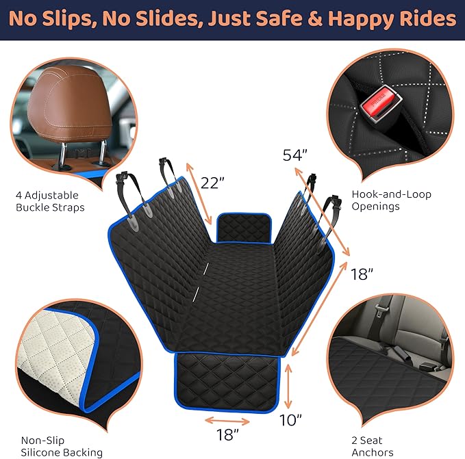 Dog Car Seat Cover for Back Seat, Waterproof Hammock for Car, SUV &amp; Truck, Non-Slip Backseat Cover for Dogs, Heavy-Duty Dog Hammock Style Seat Protector Pets, Easy to Install &amp; Clean