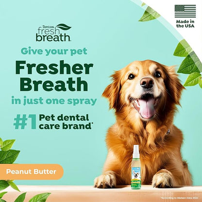 TropiClean Fresh Breath Spray for Dogs &amp; Cats | Peanut Butter Flavored | Travel-Ready Pet Breath Freshener Spray | Made in the USA | 4 oz.