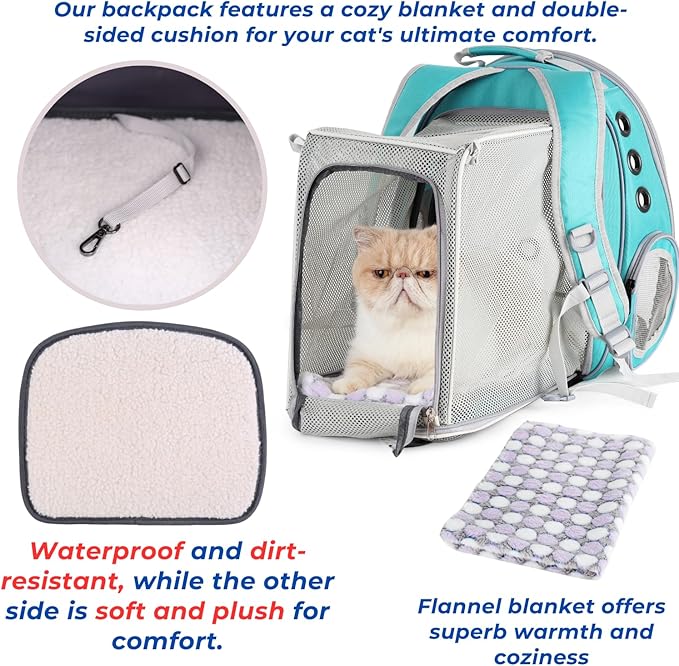 Lollimeow Cat Carrier Backpack, Bubble Dual Expandable Backpack Carrier, Pets and Small Dogs,Airline-Approved, Designed for Travel, Hiking, Walking &amp; Outdoor Use (Dual Expandable-Green)