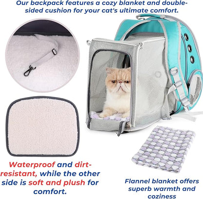 Lollimeow Cat Carrier Backpack, Bubble Dual Expandable Backpack Carrier, Pets and Small Dogs,Airline-Approved, Designed for Travel, Hiking, Walking &amp; Outdoor Use (Dual Expandable-Green)