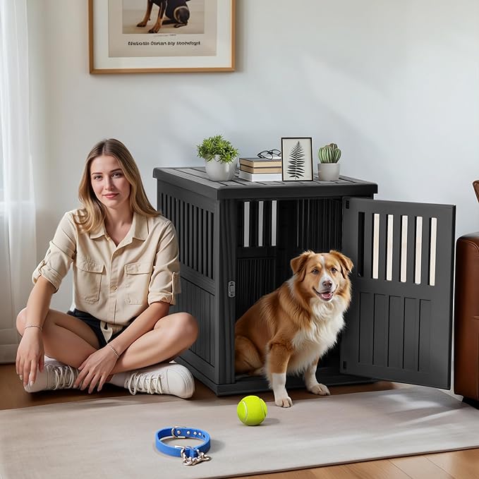 Dog House - Resin Outdoor Dog Kennel with Ventilated Design, Waterproof Dog Bed Shelter for Backyard, Garden &amp; Patio