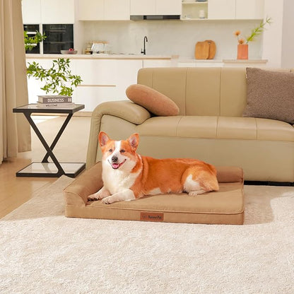 Chew Proof Dog Bed, 3" Memory Foam Dog Bed for Medium and Large Dogs, Removable and Washable Microsuede Cover, Waterproof Liner, Nonskid Bottom, 41x27 Inches XL Khaki