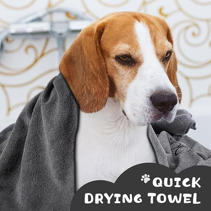 Chumia 4 Pack Dog Towels for Drying Large Microfiber Grooming Tools Absorbent Soft Bath Supplies with Embroidered Paw for Small Medium Pet Products(16 x 32 Inch,Gray, Black)