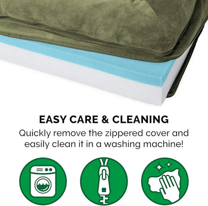 Furhaven Cooling Gel Dog Bed for Medium/Small Dogs w/ Removable Bolsters &amp; Washable Cover, For Dogs Up to 35 lbs - Faux Fur &amp; Velvet Sofa - Dark Sage, Medium