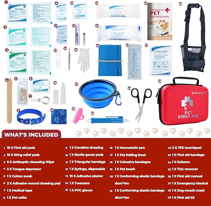 Dog First Aid Kit, Pet First Aid Supplies for Treat Dogs &amp; Cats in an Emergency, Ideal for Use at Home, Outdoors, Traveling