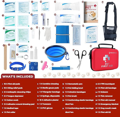 Dog First Aid Kit, Pet First Aid Supplies for Treat Dogs &amp; Cats in an Emergency, Ideal for Use at Home, Outdoors, Traveling
