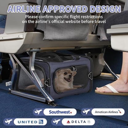 Petsfit Airline Approved Pet Carrier for Small Dogs &amp; Cats, 19x9x12 TSA Approved Carrier, with Removable Dual-Sided Padding (2-Way Placement) - Fits Under Most Airplane Seats, Escape Proof (Navy)