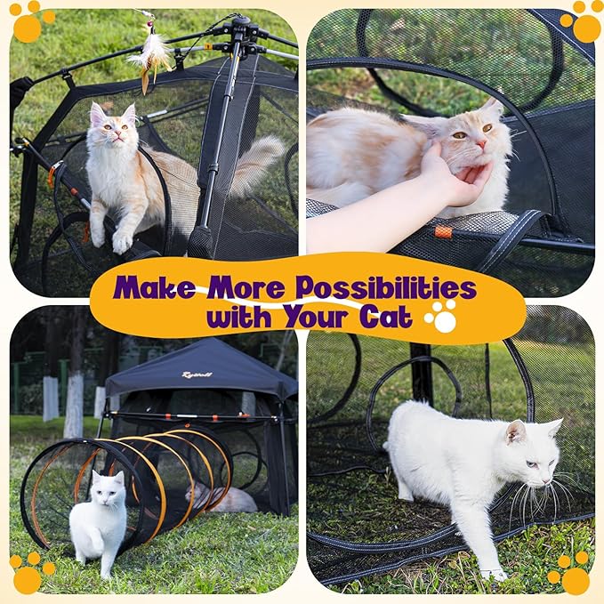 Extra Large Catio Outdoor Cat Enclosure Rywell 2-Tier Cat Tent for Patio, Balcony, Indoor &amp; Camping, Foldable Outdoor Cat Playpen with Windows, Weatherproof Sunproof (Carry Bag Included)