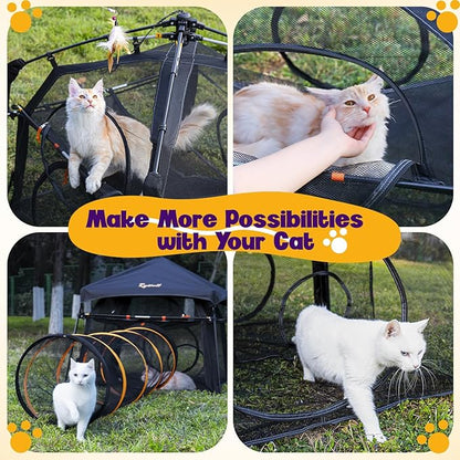 Extra Large Catio Outdoor Cat Enclosure Rywell 2-Tier Cat Tent for Patio, Balcony, Indoor &amp; Camping, Foldable Outdoor Cat Playpen with Windows, Weatherproof Sunproof (Carry Bag Included)