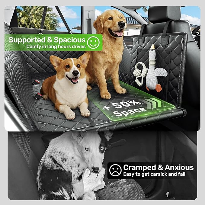 Zanch 2025 Upgraded Dog Car Seat Cover, 400 lbs Heavy Duty Hard Bottom, Waterproof &amp; Anti-Scratch Back Seat Protector, Nonslip Pet Hammock Extender for Cars, SUV, Trucks, Standard-Orange