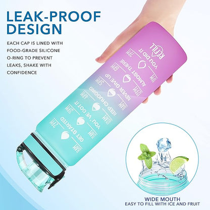 Enerbone Water Bottle, Leakproof BPA &amp; Toxic Free, Motivational Water Bottle with Times to Drink and Straw, Fitness Sports Water Bottle with Strap for Office, Gym, Outdoor Sports