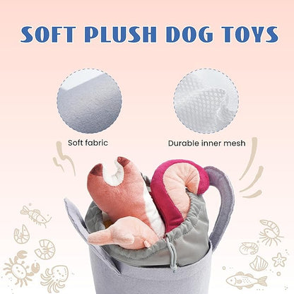 Nocciola 10 PCS Seafood Boil Small Dog Toys for Boredom, Crinkle Dog Squeaky Toys to Keep Them Busy, Plush Stuffed Puppy Toys for Small Medium Dogs