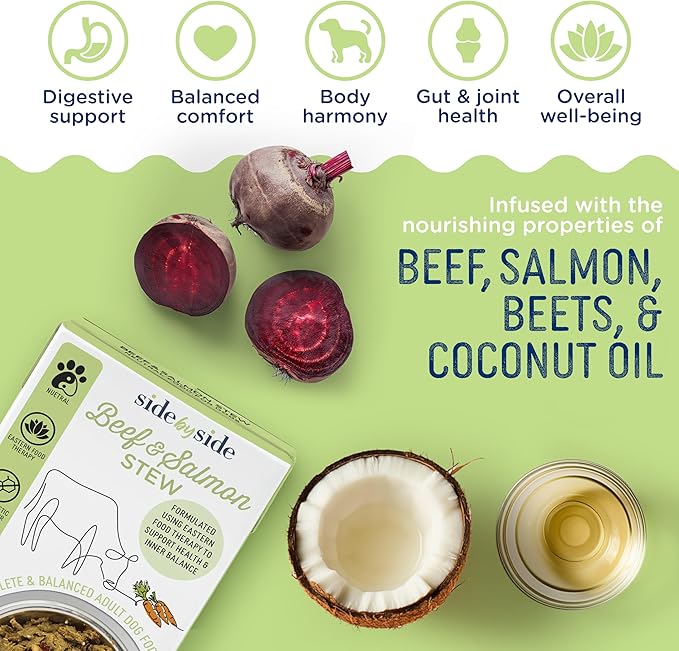 Side by Side Beef &amp; Salmon Stew, Neutral Dog Food for All Breeds, Made of Whole Foods, Every Ingredient Has a Purpose, No Artificial Additives, Fillers, or Gums, Ready to Serve, 12.5 oz, Case of 12