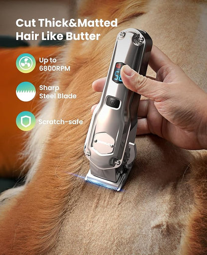 oneisall Dog Clippers for Grooming Thick/Heavy Coats, 4-in-1 Dog Grooming Kit Low Noise with Stainless Steel Blade, Cordless Dogs Paw Trimmer Pet Nail Grinder for Small &amp; Large Dogs Cats Animals